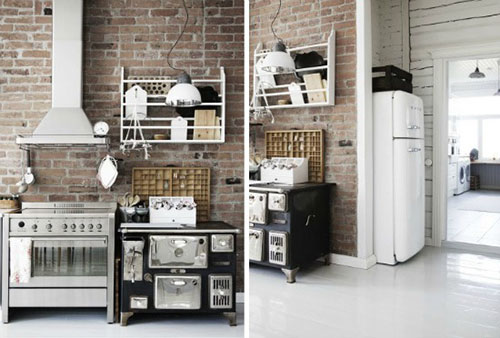 Bakstenen muur in huis