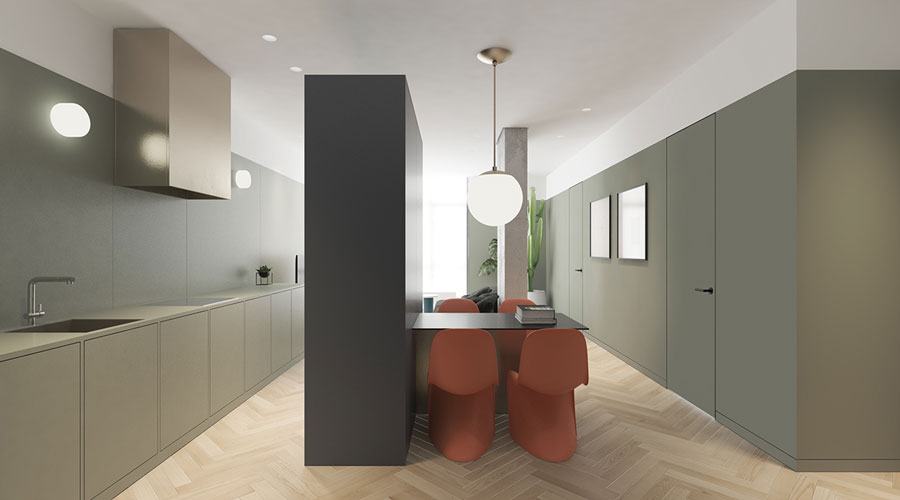 Deze mooie woonkamer, eetkamer en open keuken zijn leuk en creatief ingedeeld