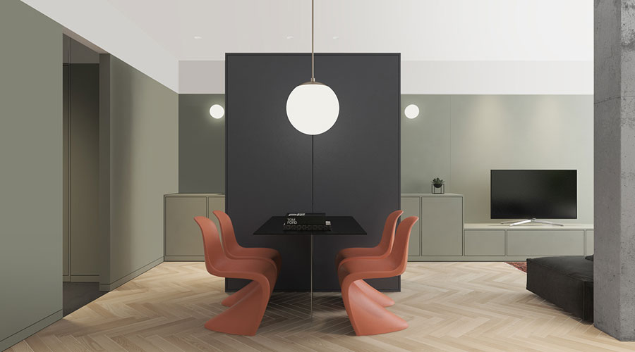 Deze mooie woonkamer, eetkamer en open keuken zijn leuk en creatief ingedeeld