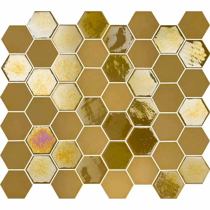 gele keuken achterwand tegels hexagon