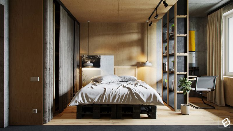houten underlayment wand slaapkamer