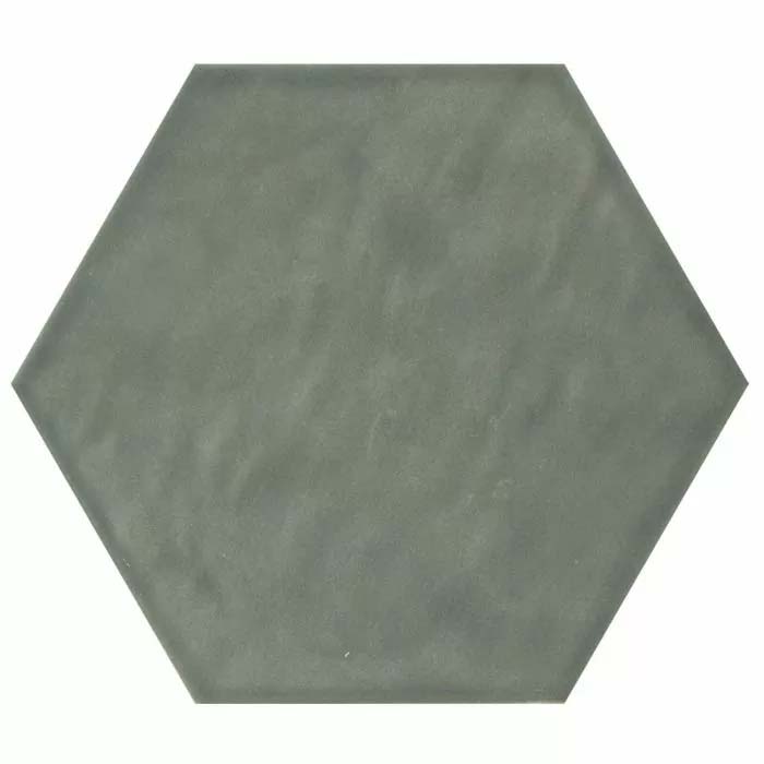 keuken achterwand grote hexagon tegels grijsgroen