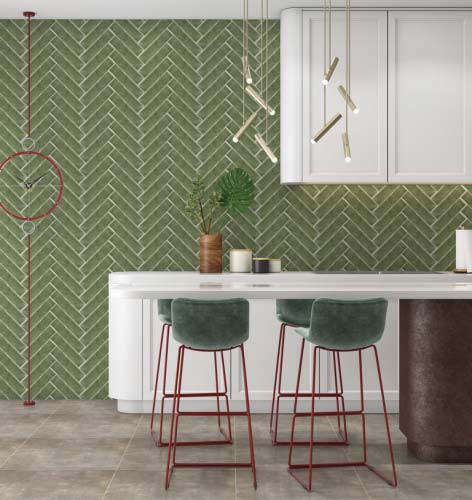 keuken achterwand tegels groene visgraat