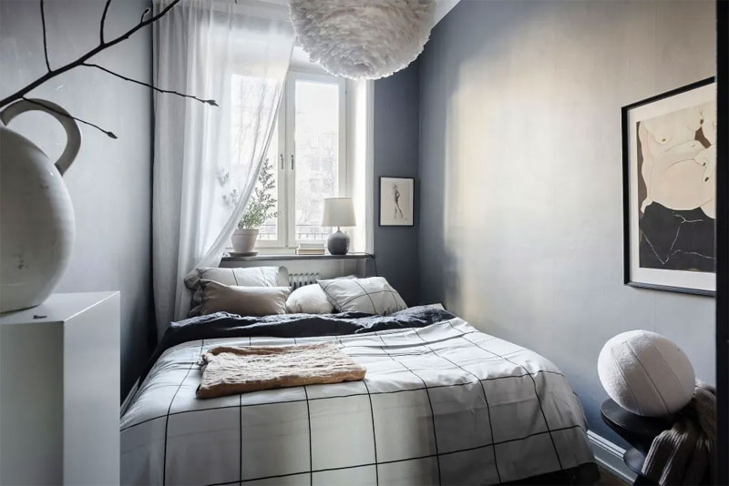 kleine slaapkamer blauwe muren feng-shui