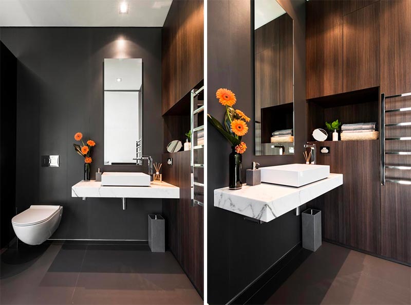 luxe toilet ontwerp grijs marmer hout