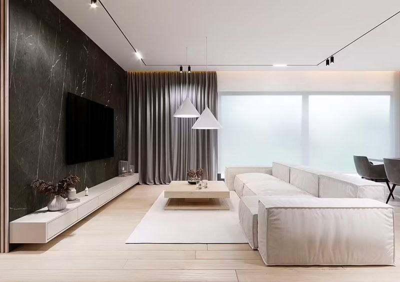 Kaim.work heeft een doordacht verlichtingsplan gecreëerd van deze prachtige luxe woonkamer.