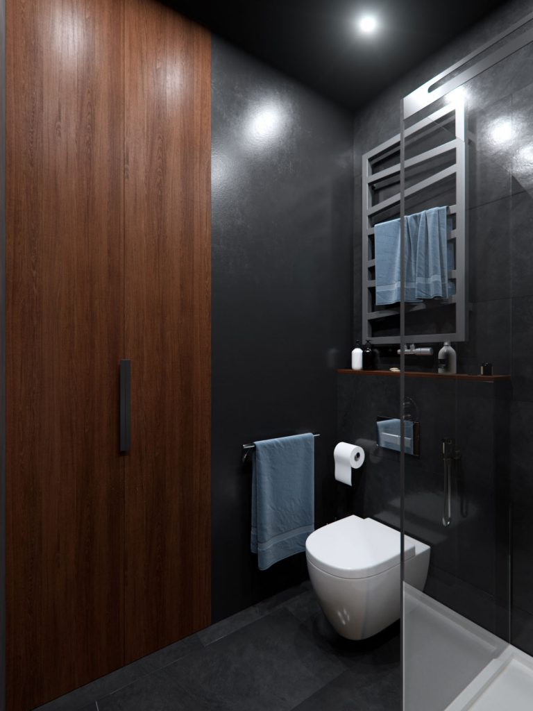 Houten inbouwkast in moderne badkamer
