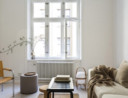 Natuurlijk interieur in een klein Scandinavisch appartement