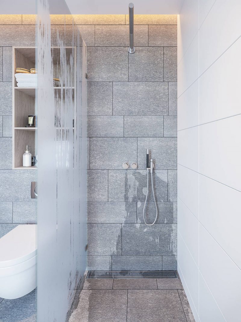 Open inloopdouche met grijze tegels