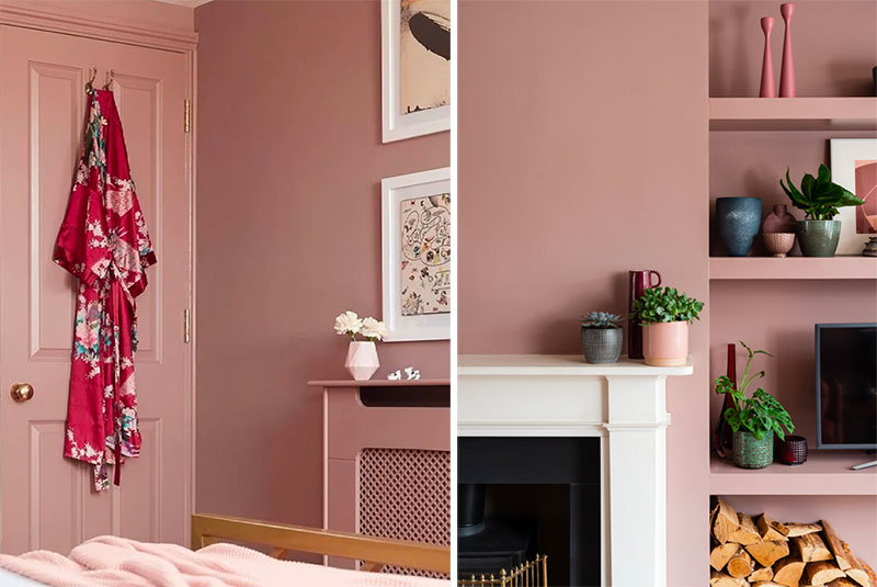Prachtige oud roze muren geschilderd met de muurverf Sulking Room PinkNo. 295 van Farrow & Ball