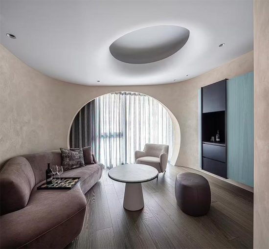Een super mooi interieur met ronde muren en ronde hoeken - een ontwerp van Peny Hsieh Interiors.