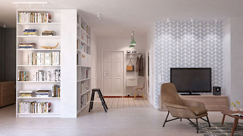 Scandinavische woonkamer met mooie meubels