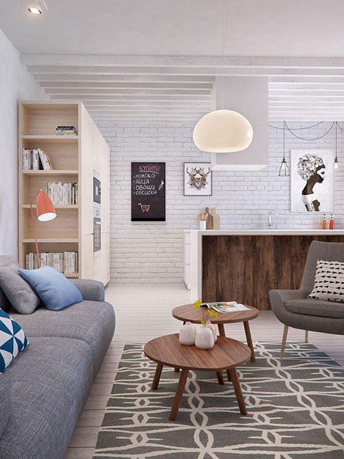 Scandinavische woonkamer met mooie meubels