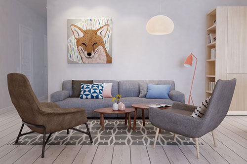 Scandinavische woonkamer met mooie meubels