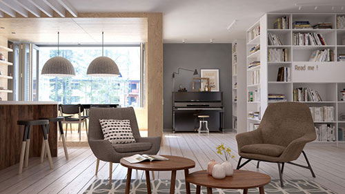 Scandinavische woonkamer met mooie meubels