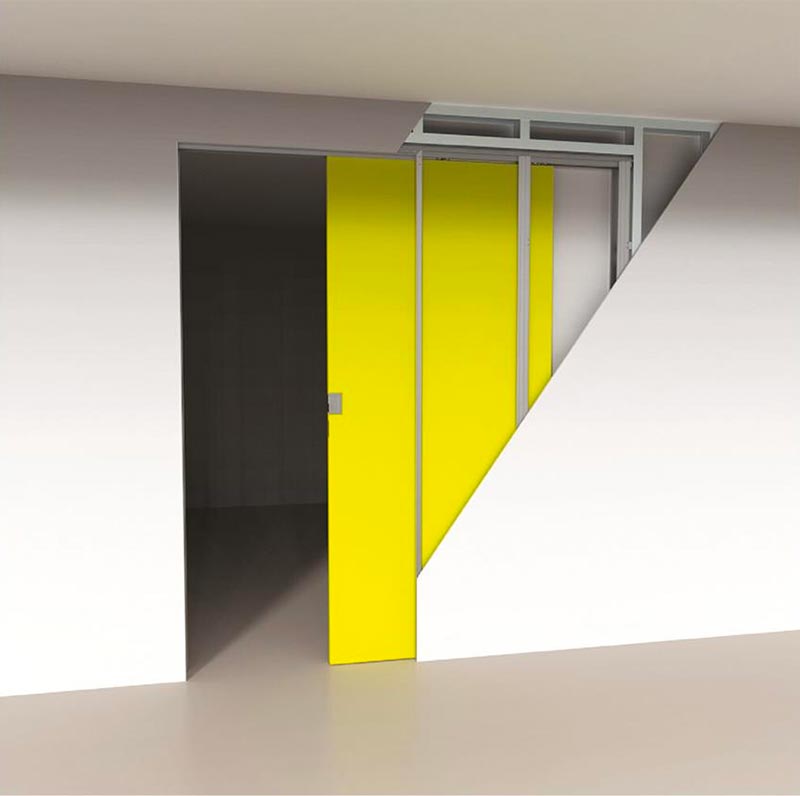 De Invisidoor SDX is een onzichtbaar aluminium kader voor schuifdeuren in de wand. - deurgewicht tot 100kg - uitneembaar bovenprofiel - eenvoudige montage en demontage van rolstelsels en stops - manual-fix met een minimale spelling van 5mm tussen deurpaneel en bovenprofiel - voor deurdiktes van