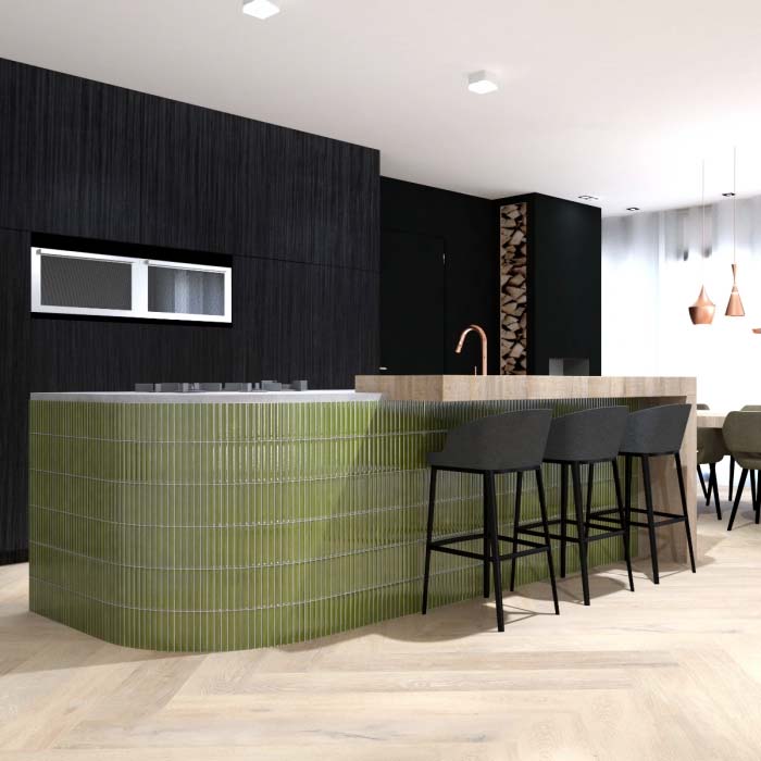 smalle groene keuken achterwand tegels