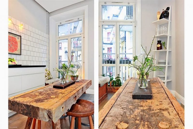 Boomstam eettafel in moderne keuken Boomstam eettafel in moderne keuken