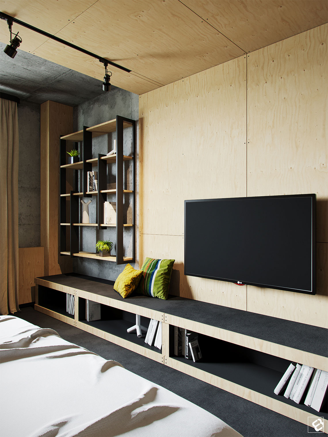 Stoere slaapkamer met beton en underlayment Stoere slaapkamer met beton en underlayment