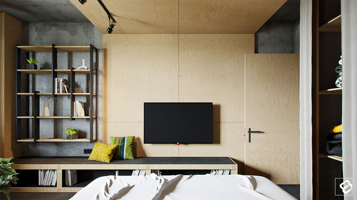 Stoere slaapkamer met beton en underlayment Stoere slaapkamer met beton en underlayment