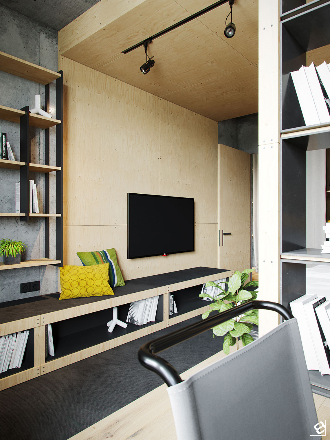 Stoere slaapkamer met beton en underlayment Stoere slaapkamer met beton en underlayment