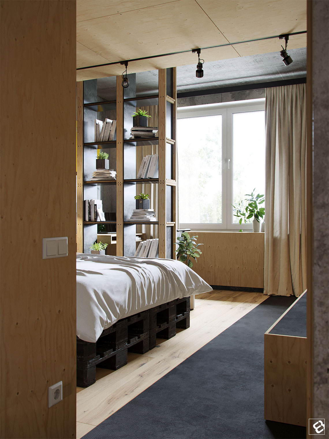 Stoere slaapkamer met beton en underlayment Stoere slaapkamer met beton en underlayment