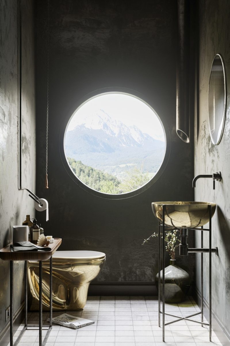 toilet inspiratie gouden hangtoilet fonteintje