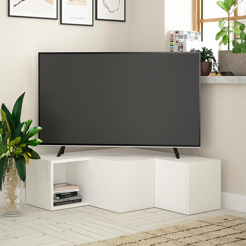 Deze moderne hoek TV meubel is gemaakt om een televisie in de hoek te plaatsen van de woonkamer! Hier verkrijgbaar.