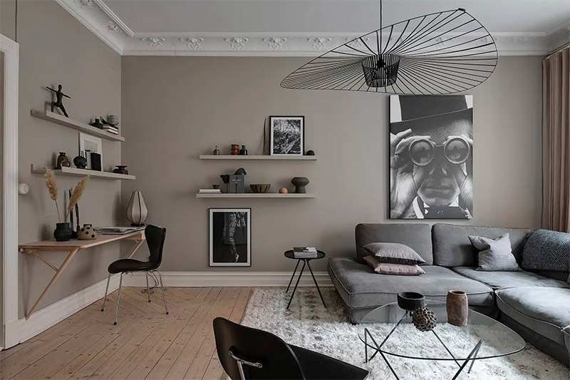 woonkamer inspiratie taupe muren