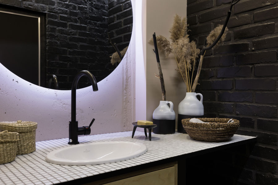 Zen toilet ontwerp ronde spiegel met verlichting