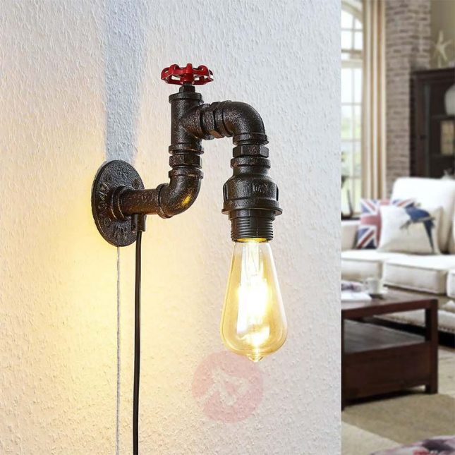 Zwarte industriële waterpijp wandlamp Zwarte industriële waterpijp wandlamp